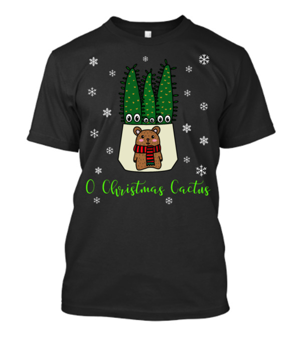 O Christmas Cactus Snowflakes Bear Pot Cute Holiday T-Shirt