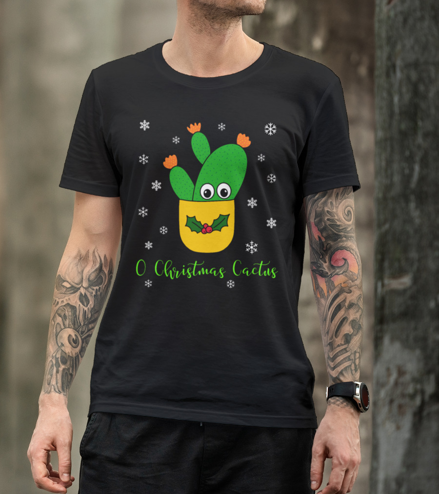 O Christmas Cactus Opuntia Microdasys Cactus Festive Snowflakes Holiday Holly T-Shirt