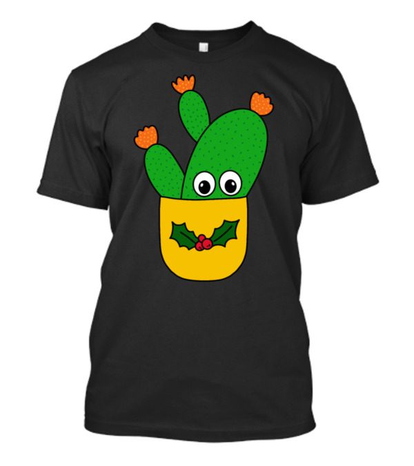 Opuntia Microdasys Cactus With Christmas Holly In Pot T-Shirt