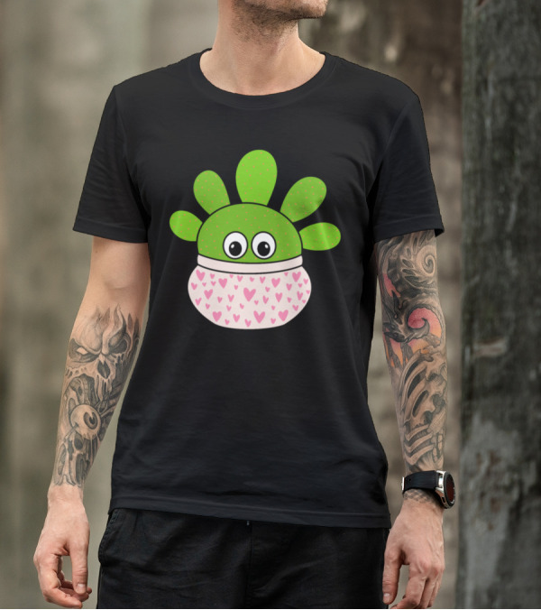 Opuntia Microdasys Cactus With Cute Heart Pot And Adorable Eyes T-Shirt