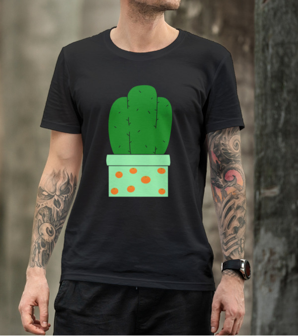 Orange Dotted Pot Green Cactus T-Shirt