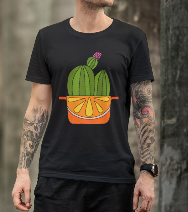 Orange Cactus In Flowering Citrus Pot T-Shirt