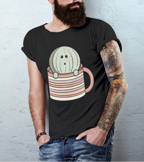 Over Caffeinated Cactus Mug With Striped T-Shirt