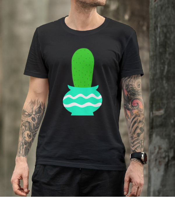 Plain Thumbup Cactus Pot With Wavy Lines T-Shirt