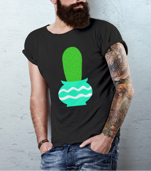 Plain Thumbup Cactus Pot With Wavy Lines T-Shirt