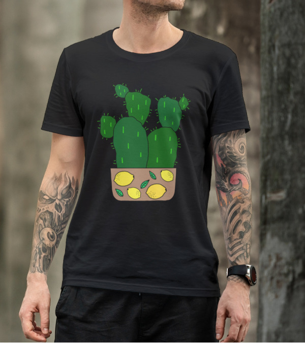Potato Cacti In Lemon Decorated Pot With Green Prickly Paddles T-Shirt