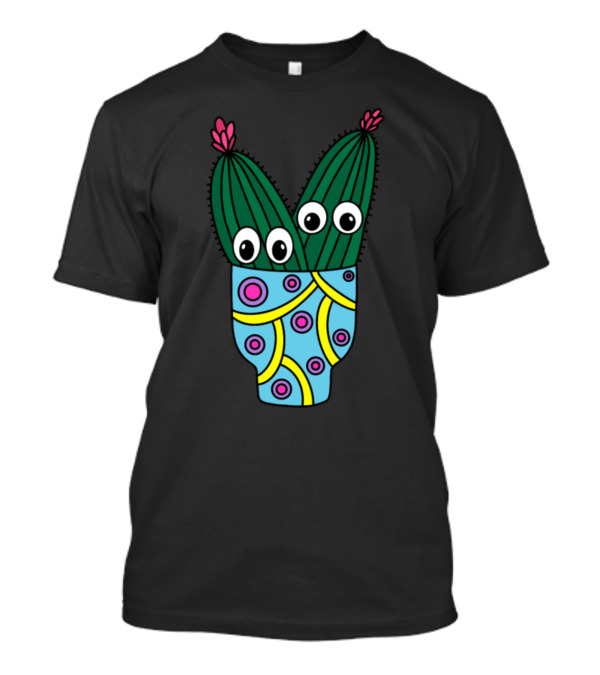 Potted Cacti With Eyes In Colorful Patterned Pot T-Shirt