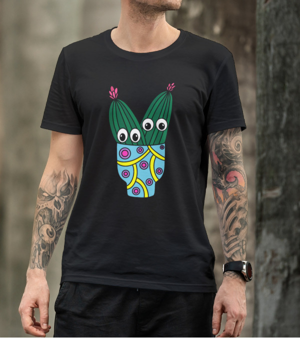 Potted Cacti With Eyes In Colorful Patterned Pot T-Shirt