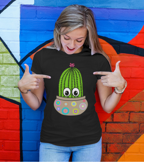 Colorful Potted Saguaro With Cute Jar And Big Eyes T-Shirt