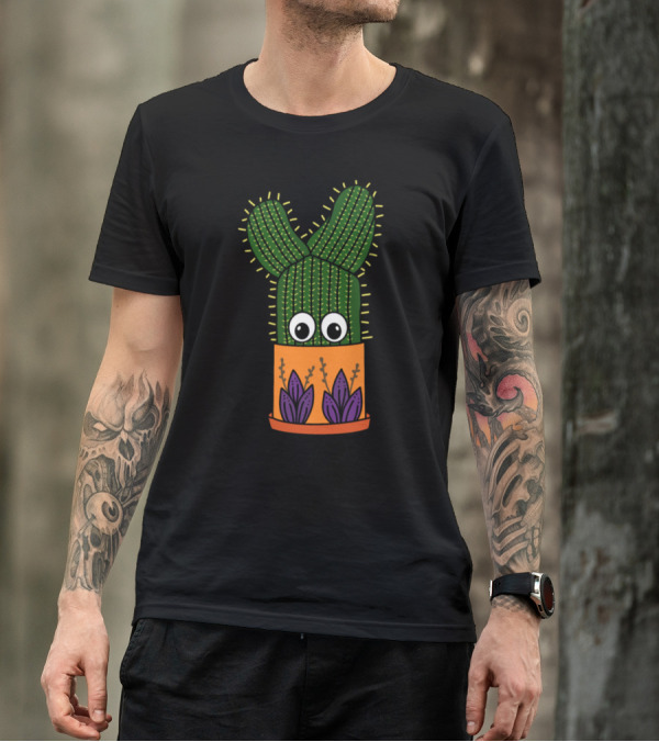 Potted Saguaro With Eyes In Floral Decorated Pot T-Shirt