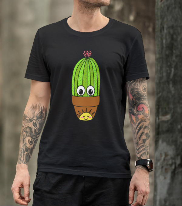 Happy Saguaro Cactus With Smiling Sun Pot T-Shirt