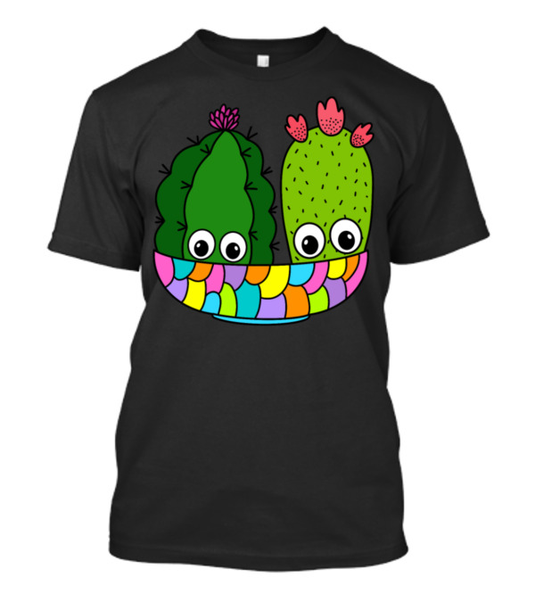 Pretty Cacti Arrangement With Eyes In Colorful Bowl T-Shirt