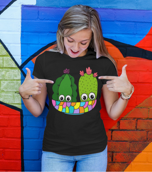 Pretty Cacti Arrangement With Eyes In Colorful Bowl T-Shirt