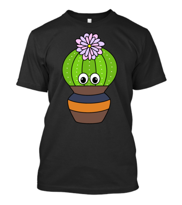 Pretty Flowered Cactus With Eyes In Striped Jar T-Shirt