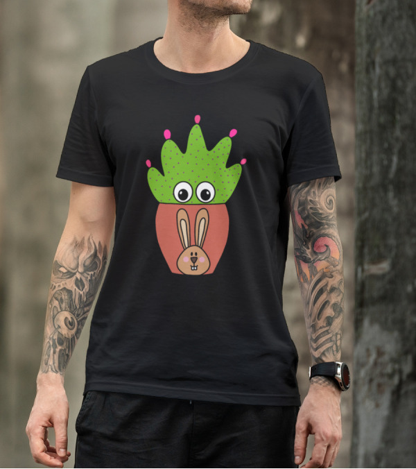 Pretty Cactus With Big Eyes In Cute Bunny Face Pot T-Shirt