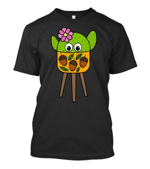 Pretty Cactus With Pink Flower In Acorn And Leaf Planter T-Shirt