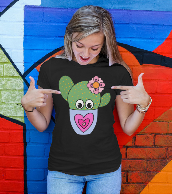 Pretty Cactus With Flower In Heart Pot T-Shirt