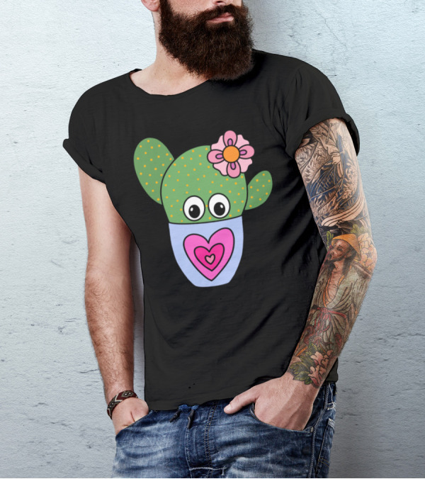 Pretty Cactus With Flower In Heart Pot T-Shirt