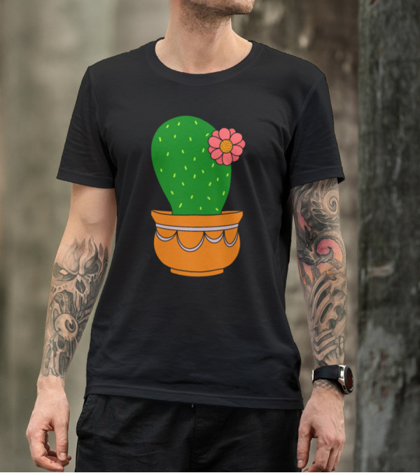 Pretty Cactus With Flower In Decorative Pot T-Shirt