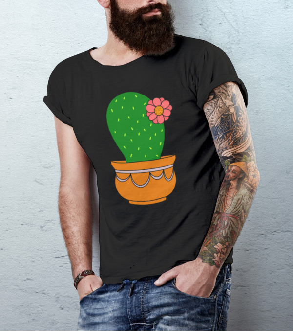Pretty Cactus With Flower In Decorative Pot T-Shirt