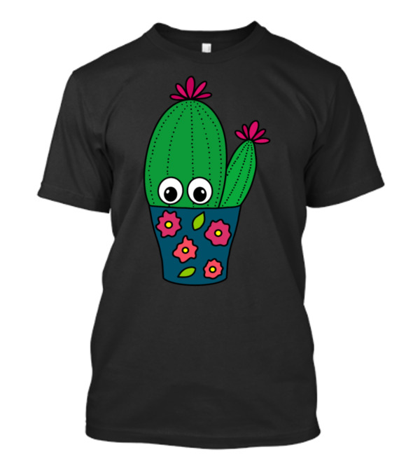 Pretty Cactus Eyes In Floral Pot T-Shirt