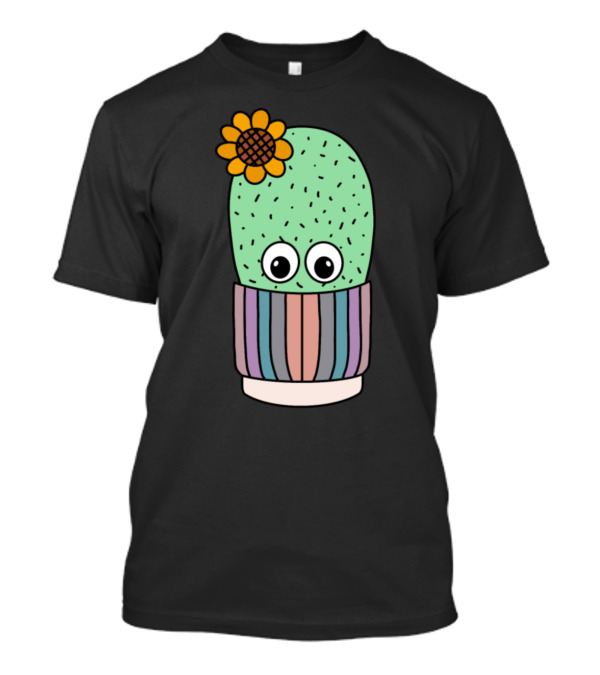 Cute Cactus With Flower In Colorful Striped Pot T-Shirt