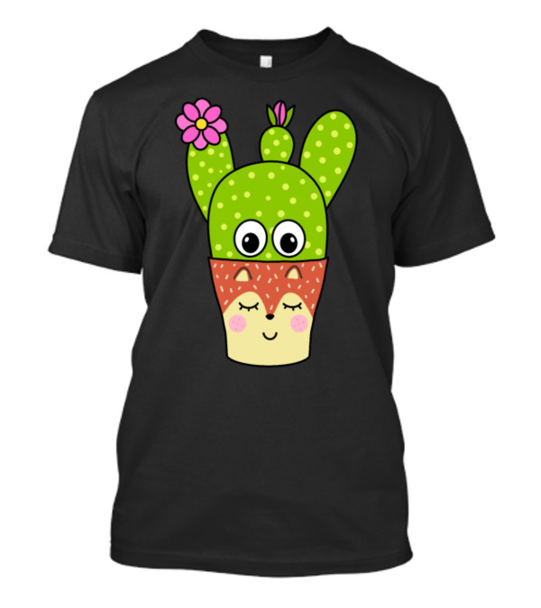 Pretty Cactus With Flower In Cute Fox Face Pot T-Shirt