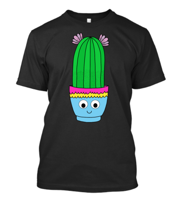 Pretty Prickly Pear Cactus Cute Pot With Big Eyes And Flowers T-Shirt