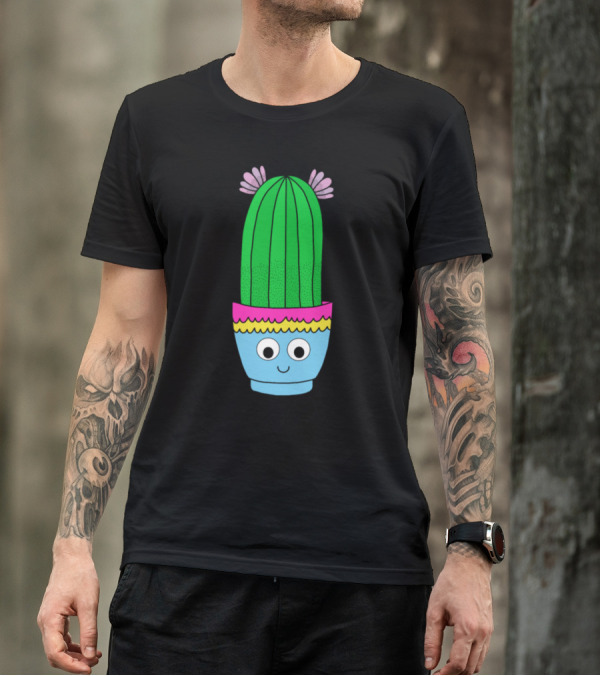 Pretty Prickly Pear Cactus Cute Pot With Big Eyes And Flowers T-Shirt