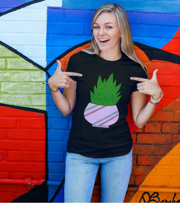 Pretty Succulent In Striped Pastel Pot T-Shirt