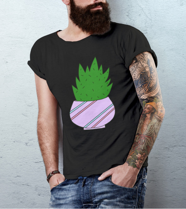 Pretty Succulent In Striped Pastel Pot T-Shirt