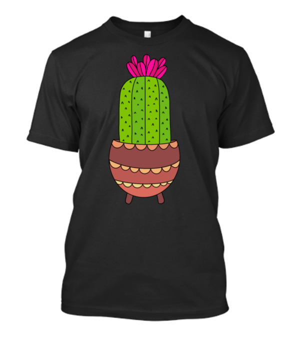 Pretty Sweet Cactus In Decorative Pot With Pink Blooms T-Shirt
