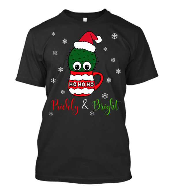 Prickly And Bright Cactus Ho Ho Ho Santa Hat Snowflakes T-Shirt
