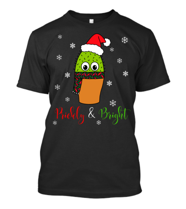 Prickly And Bright Cute Cactus Santa Hat Snowflakes T-Shirt