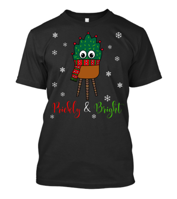 Prickly And Bright Christmas Cactus With Scarf And Snowflakes T-Shirt