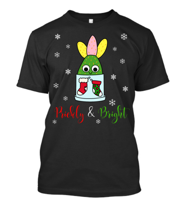 Prickly And Bright Cactus With Festive Stockings And Snowflakes T-Shirt