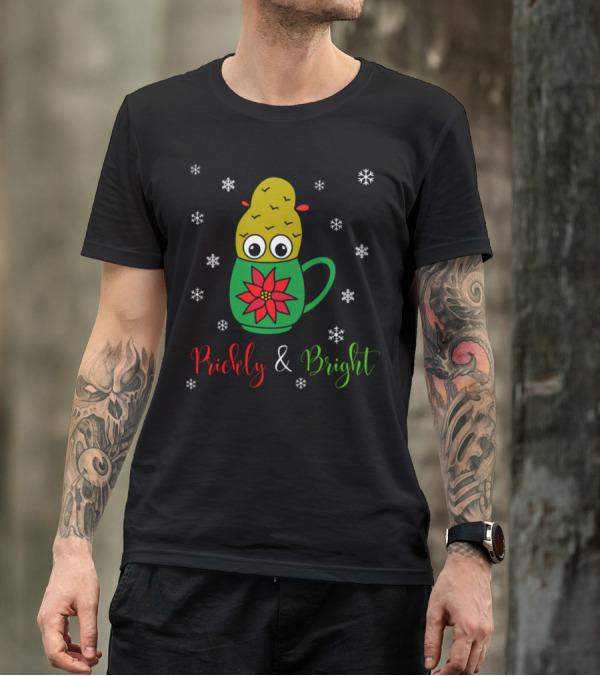 Prickly And Bright Cute Christmas Cactus With Snowflakes And Poinsettia Mug T-Shirt