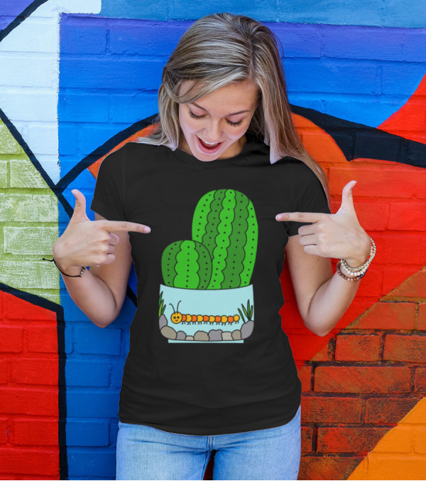 Prickly Pear Cacti In Caterpillar Planter Pot T-Shirt