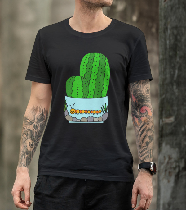 Prickly Pear Cacti In Caterpillar Planter Pot T-Shirt