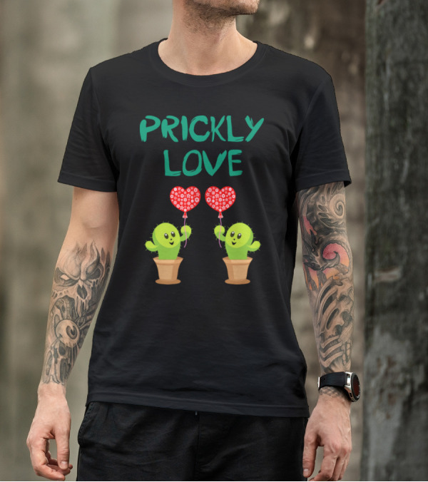 PRICKLY LOVE Funny Cactus Holding Heart Balloons T-Shirt