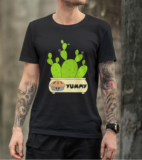 Prickly Pear Cacti In Yummy Pie Planter With Cute Pie Face T-Shirt
