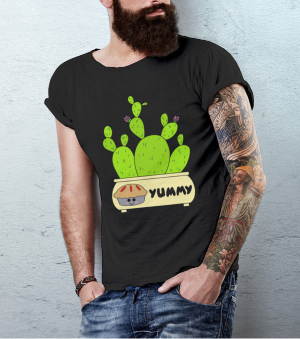 Prickly Pear Cacti In Yummy Pie Planter With Cute Pie Face T-Shirt