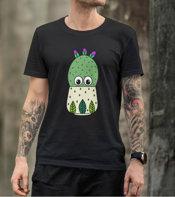 Prickly Pear Cactus With Eyes In Leafy Pot T-Shirt