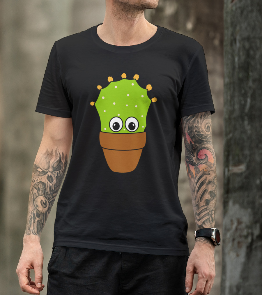 Prickly Pear Cactus With Cute Eyes And Buds In Pot T-Shirt