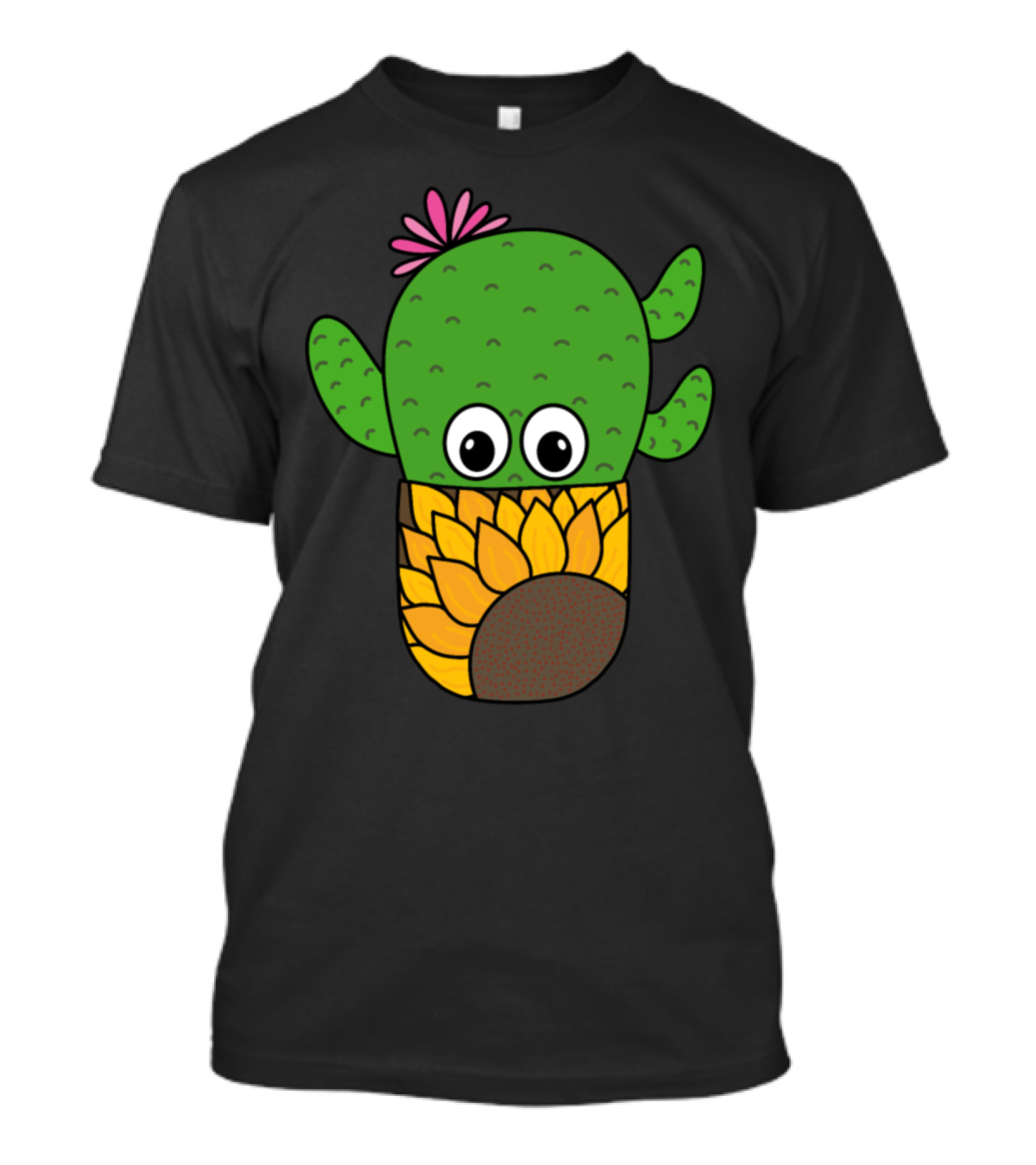 Whimsical Prickly Pear Cactus With Sunflower Pot T-Shirt