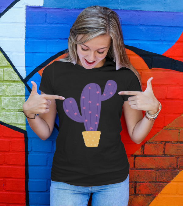 Purple Cactus Flower Cute Funny Sarcastic Whimsical Desert Plant T-Shirt