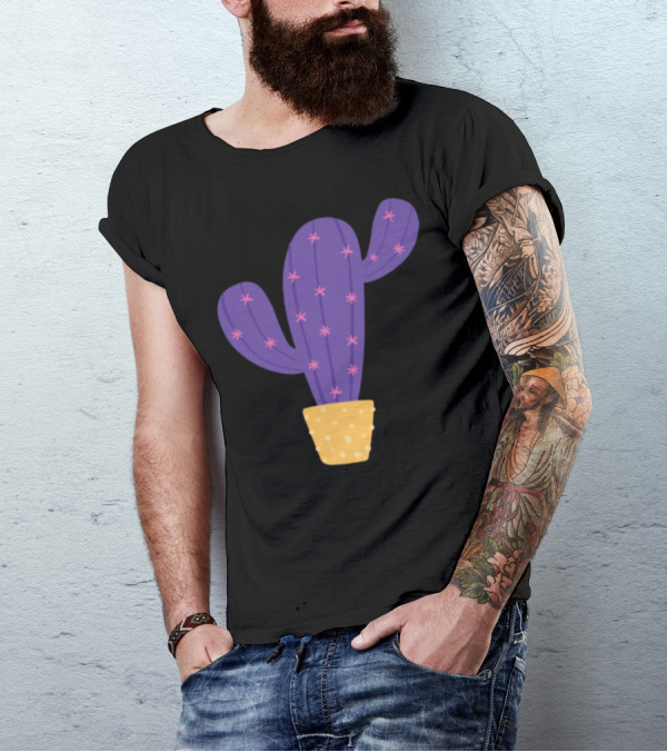 Purple Cactus Flower Cute Funny Sarcastic Whimsical Desert Plant T-Shirt