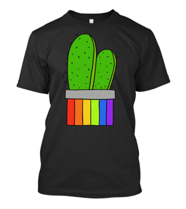 Rainbow Pot Cacti Green Illustration With Colorful Stripes T-Shirt