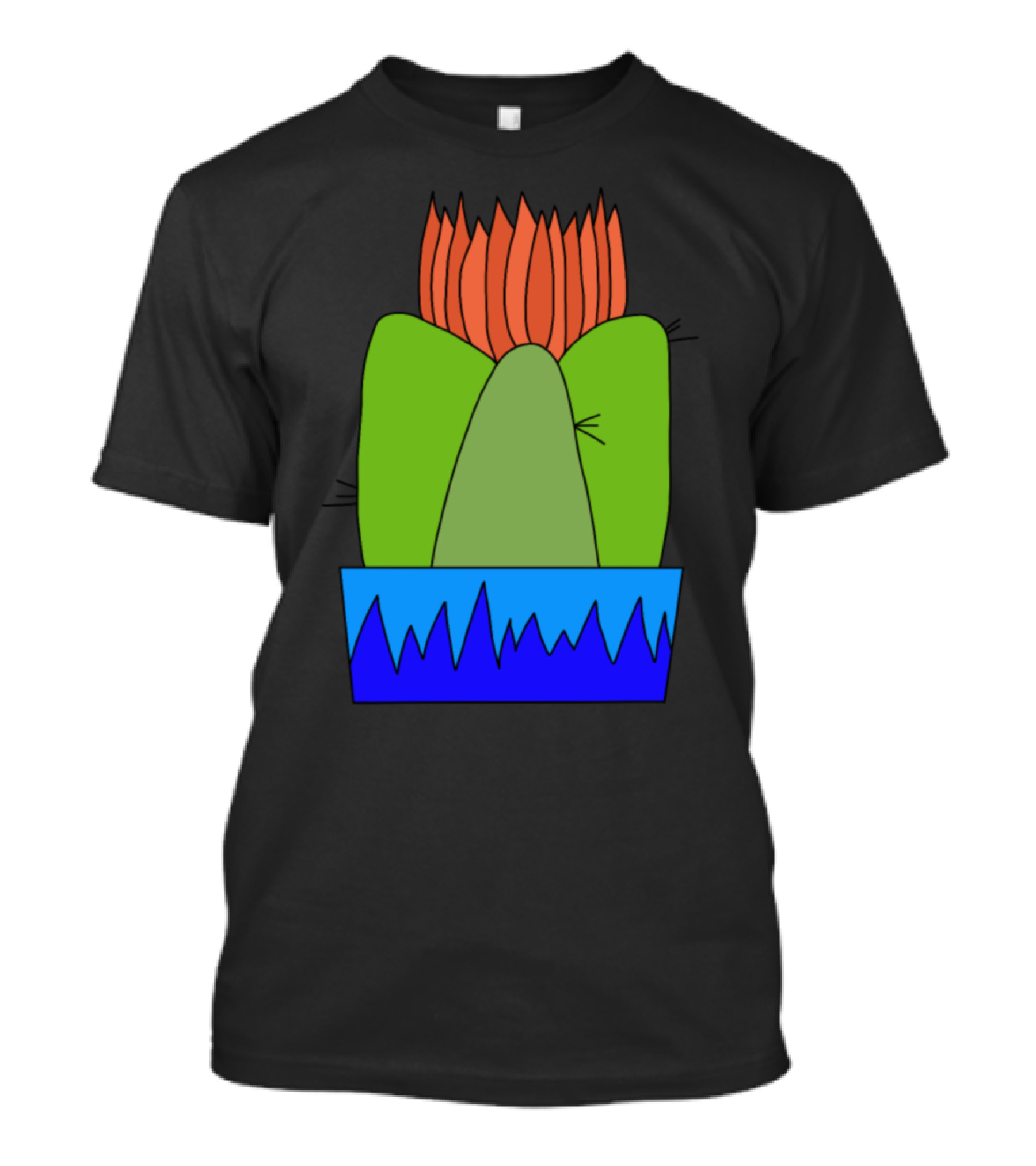 Red Flame Cactus Spiky Succulent In Blue Planter T-Shirt