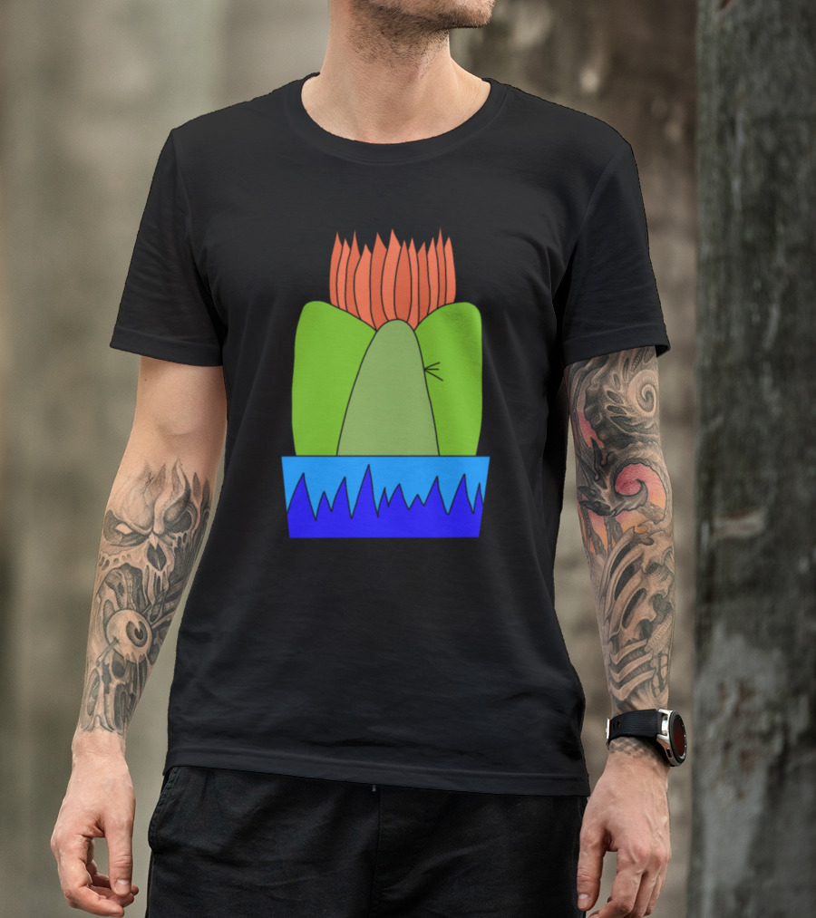 Red Flame Cactus Spiky Succulent In Blue Planter T-Shirt
